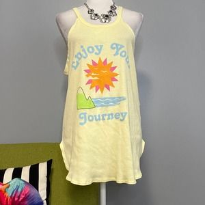Wst Cst Yellow Retro Enjoy Your Journey Graphic Tunic Tank Top NEW Large